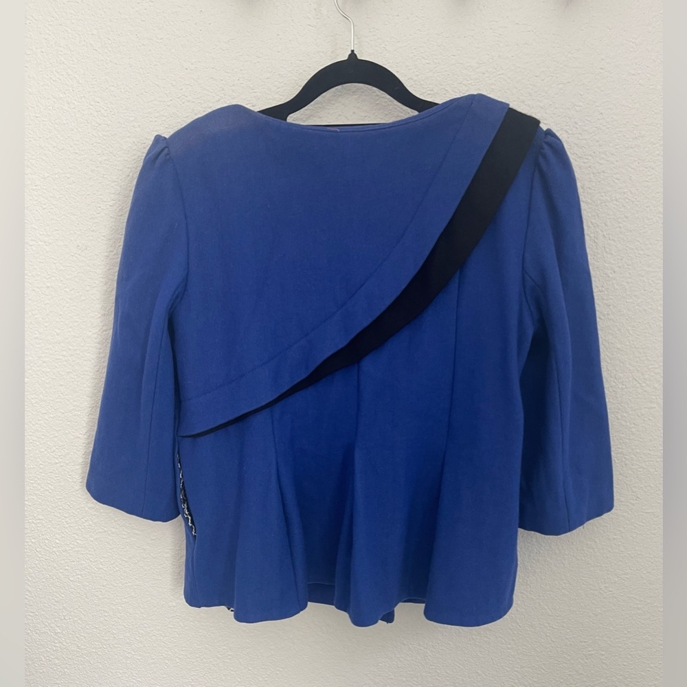 Lux Blue Pea Coat Asymmetrical Design Tailored Fit - Picture 2 of 16